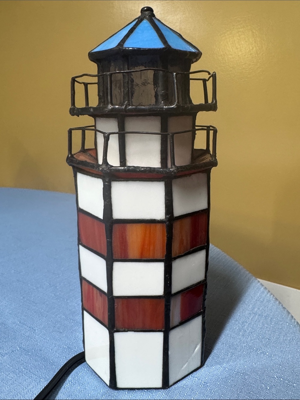 Stained Glass Lighthouse Accent Lamp - Blue, White & Red - Picture 4 of 8